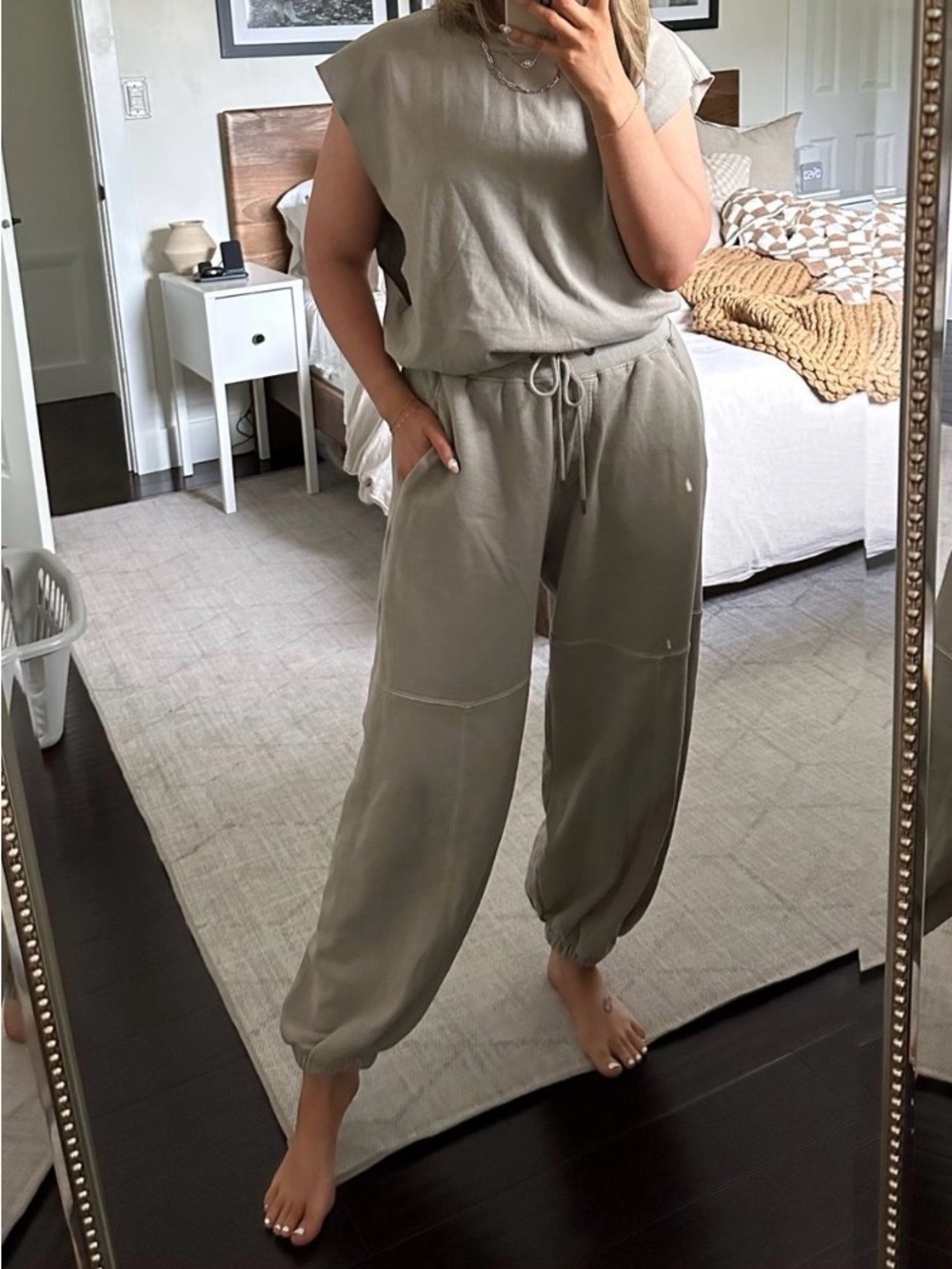 FP Movement Sleeveless Drawstring Jumpsuit in Taupe